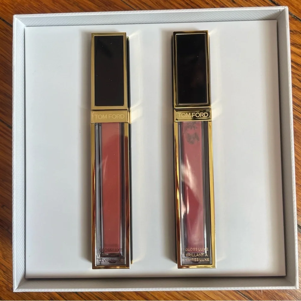 NEW Tom Ford Luxe Lip Gloss Duo Gift Full Size Inhibition Red Sunrise Pink